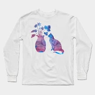 A cat and flowers Long Sleeve T-Shirt